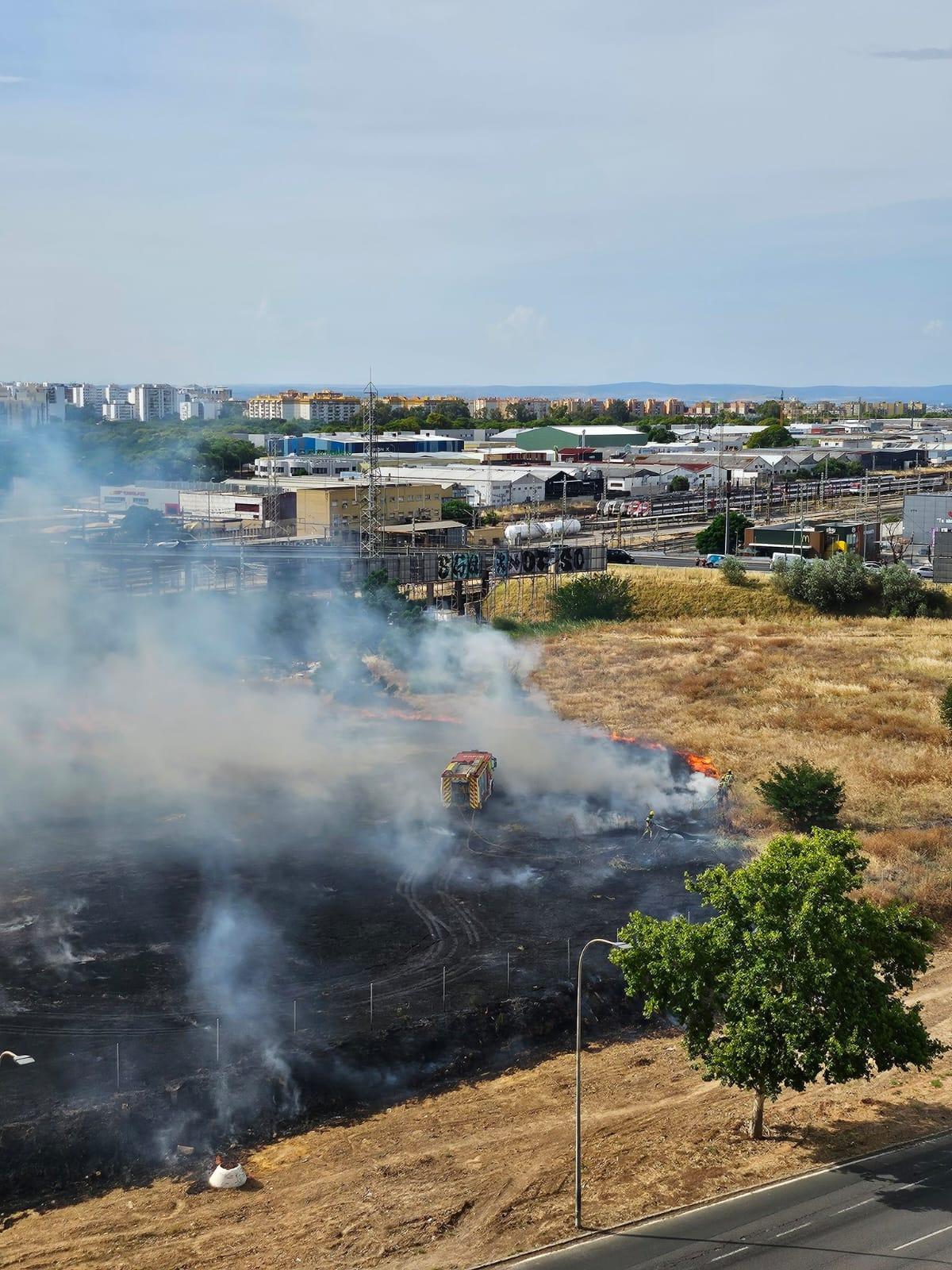 Imagen del incendio en la zona en terrenos aledaños a las vías del tren.