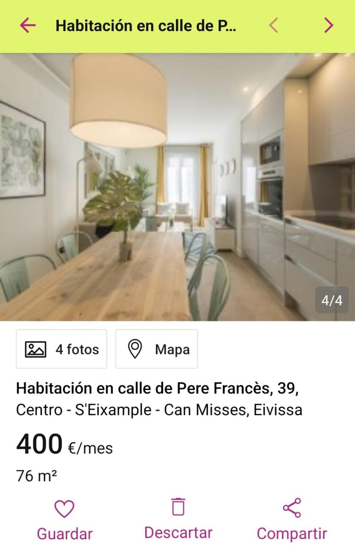 Una imagen de la oferta de la habitación ubicada en la calle Pere Francesc