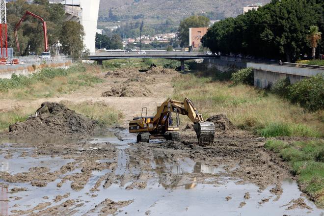 Trabajos de limpieza en el cauce del río Guadalmedina