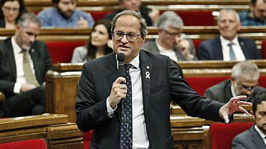 El president Quim Torra, durant la sessió parlamentària d&#039;ahir