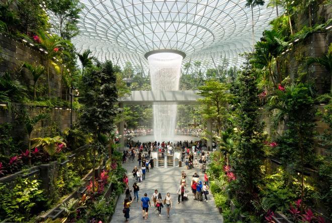 Cascada vertical más grande del mundo en el Aeropuerto Internacional de Changi en Singapur