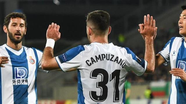 El Espanyol celebra el tanto de Campuzano.