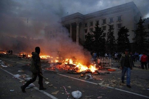 Incendio en la Casa de los Sindicatos de la ciudad de Odessa