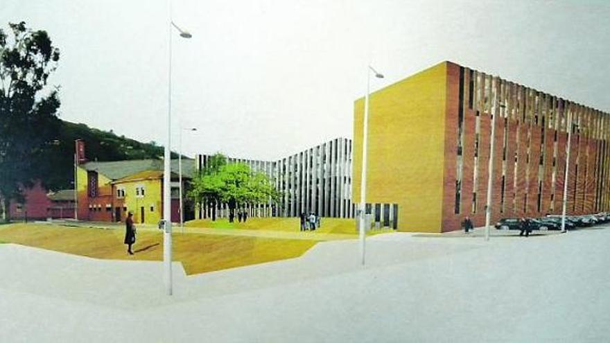 Imagen virtual del nuevo Ayuntamiento de Mieres que se ubicará en el ensacnche urbano de La Mayacina.