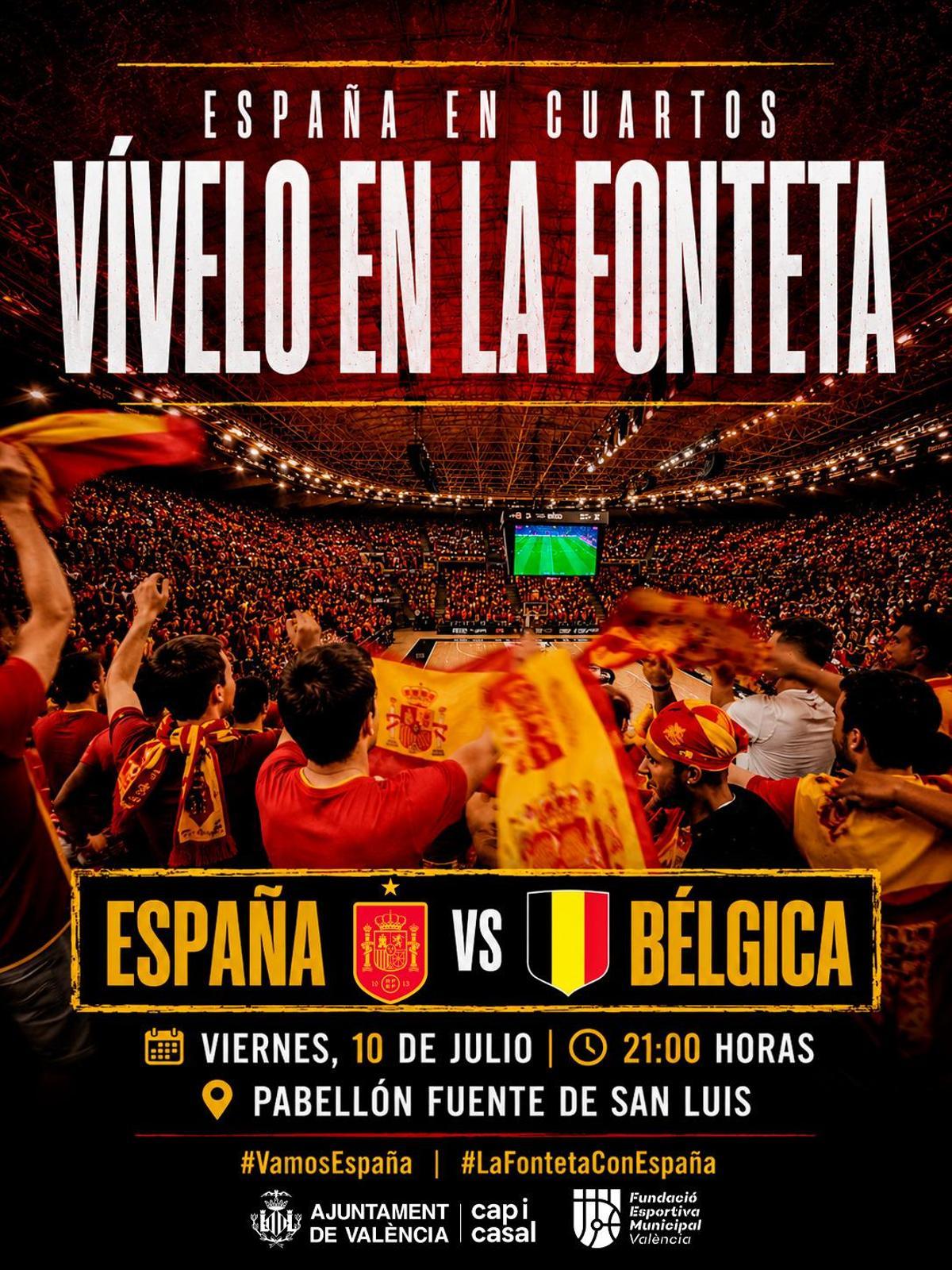 España, en cuartos, y la afición podrá seguirla desde La Fonteta a partir de las 19:30 horas