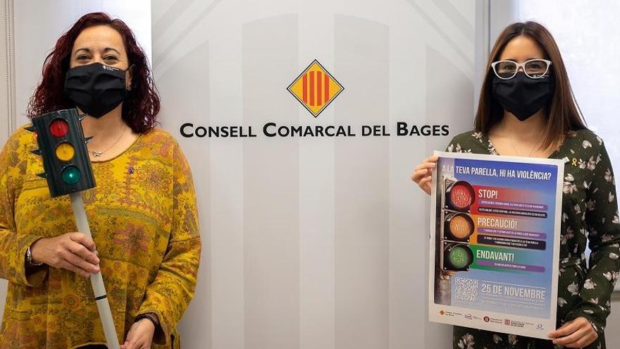 La consellera de Serveis Socials Bàsics, Dones i Polítiques d&#039;Igualtat, Àdria Mazcuñán, i la presidenta del Consell, Estefania Torrente