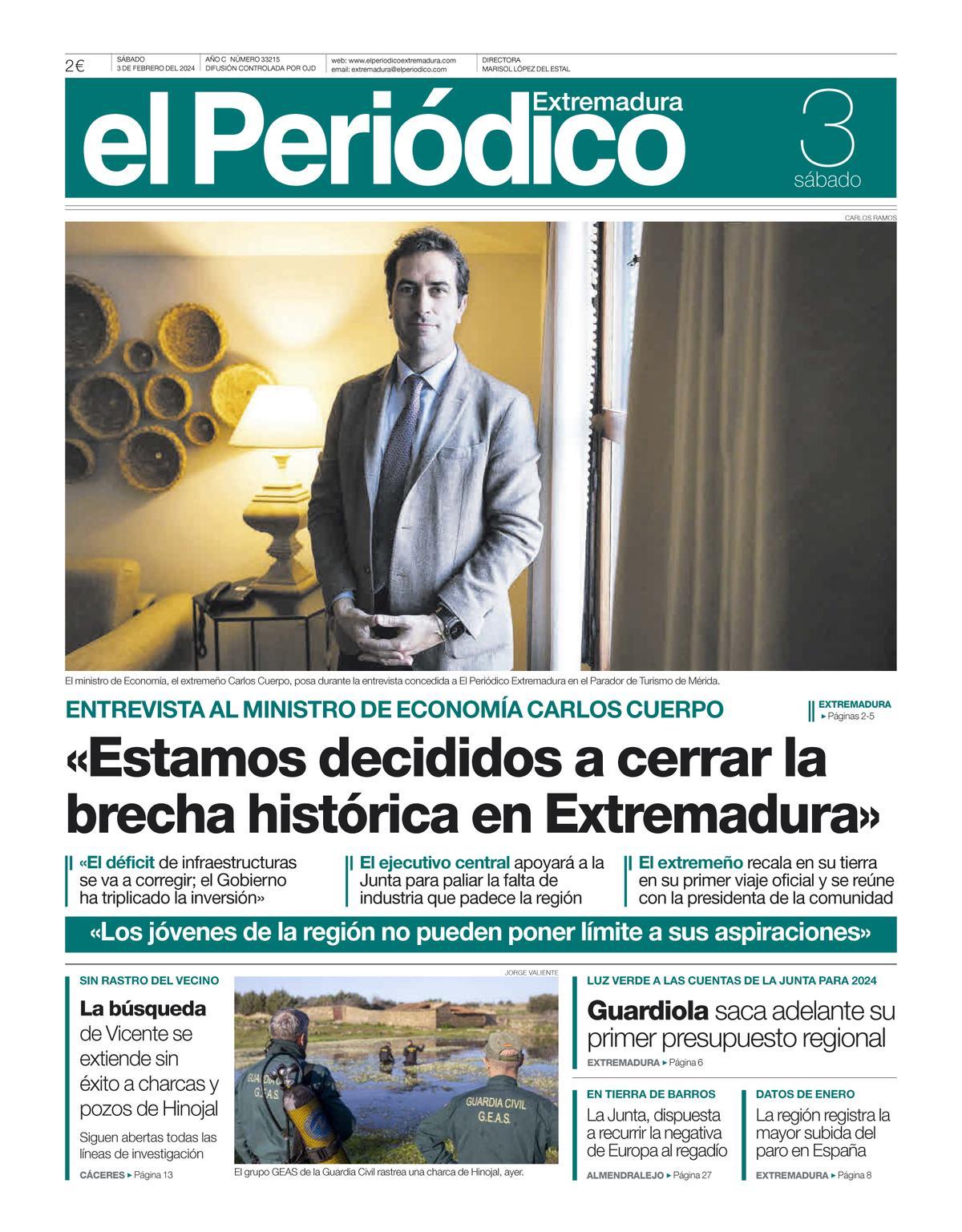 Consulta la portada correspondiente al día 3 de febrero de 2024