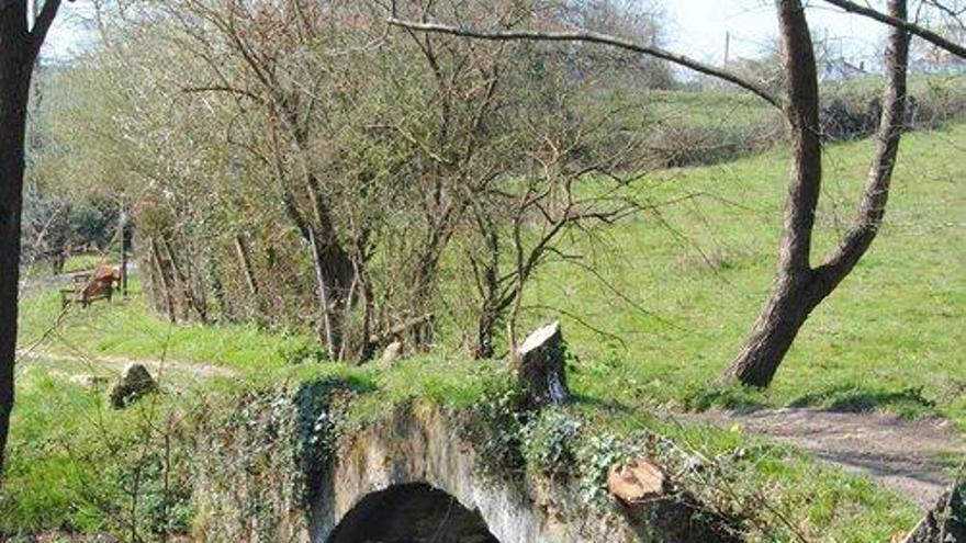 El puente Recuna, con los tocones de los árboles talados.