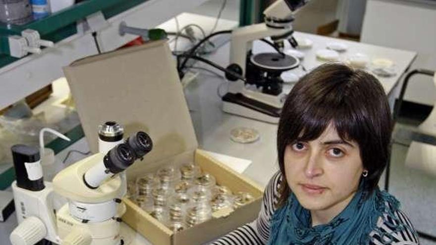 Isabel Rodríguez, en el laboratorio del grupo Geoma.  // M. G. Brea