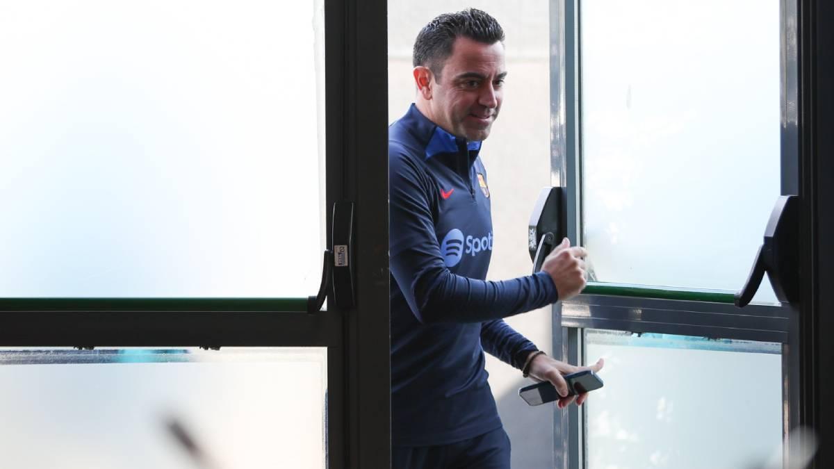 Xavi Hernández, a su llegada a la sala de prensa este viernes