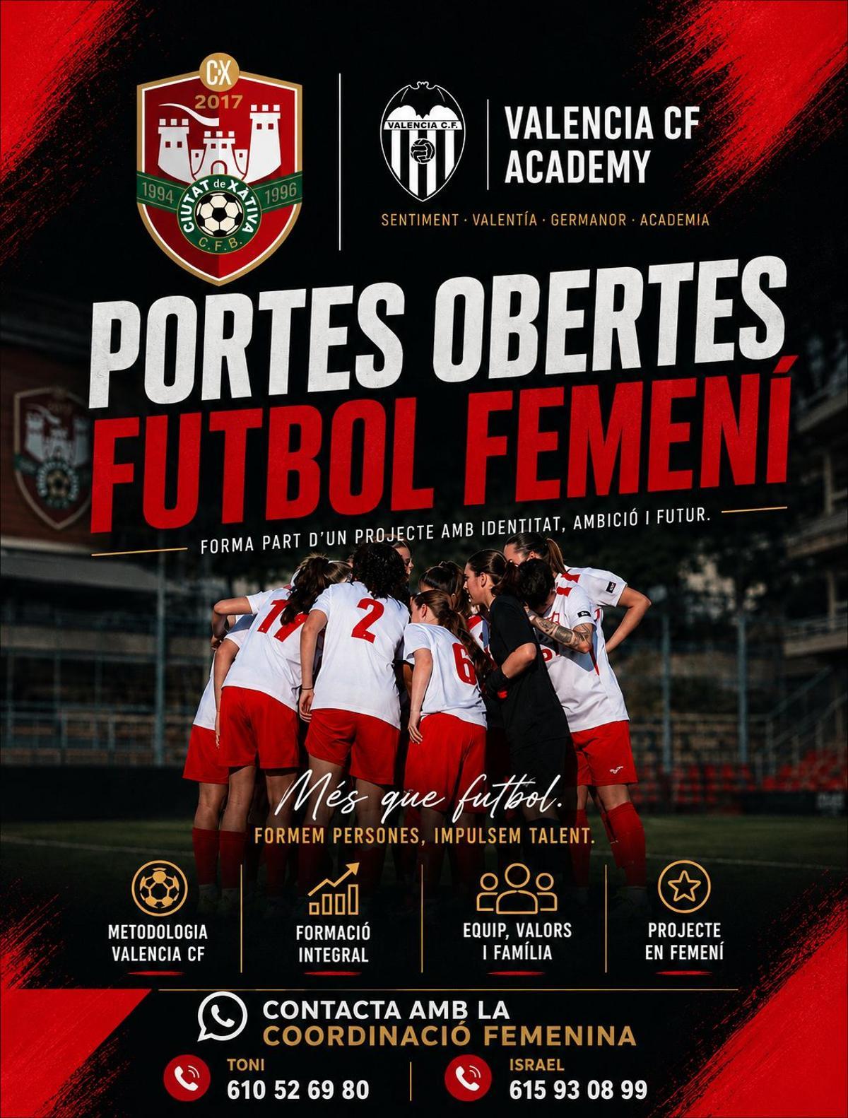 Cartel de las puertas abierta del Ciutat de Xàtiva CFB.