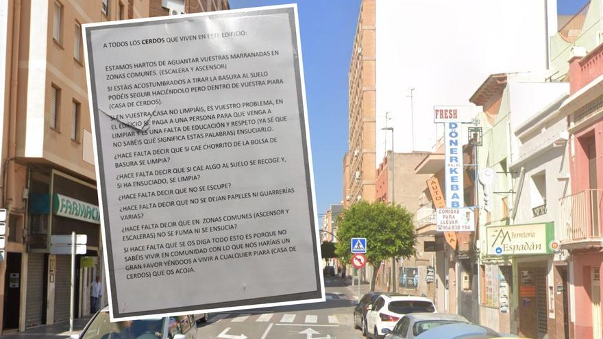 Lío de vecinos en un edificio de Castellón | &quot;A todos los cerdos: nos haríais un gran favor yéndoos a vivir a una piara&quot;