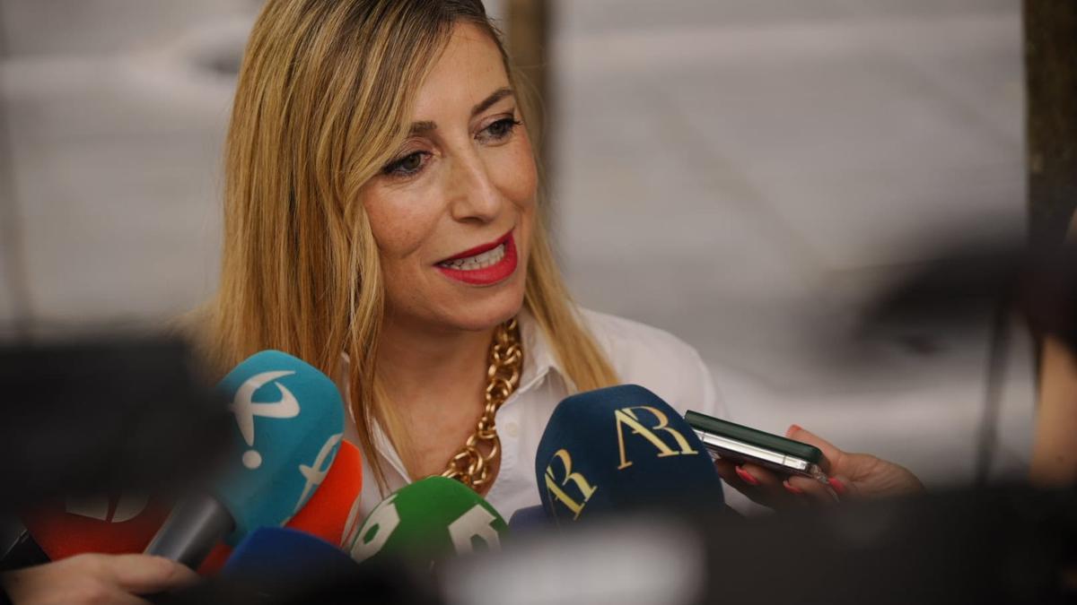 María Guaridola, a la salida de la Asamblea de Extremadura.
