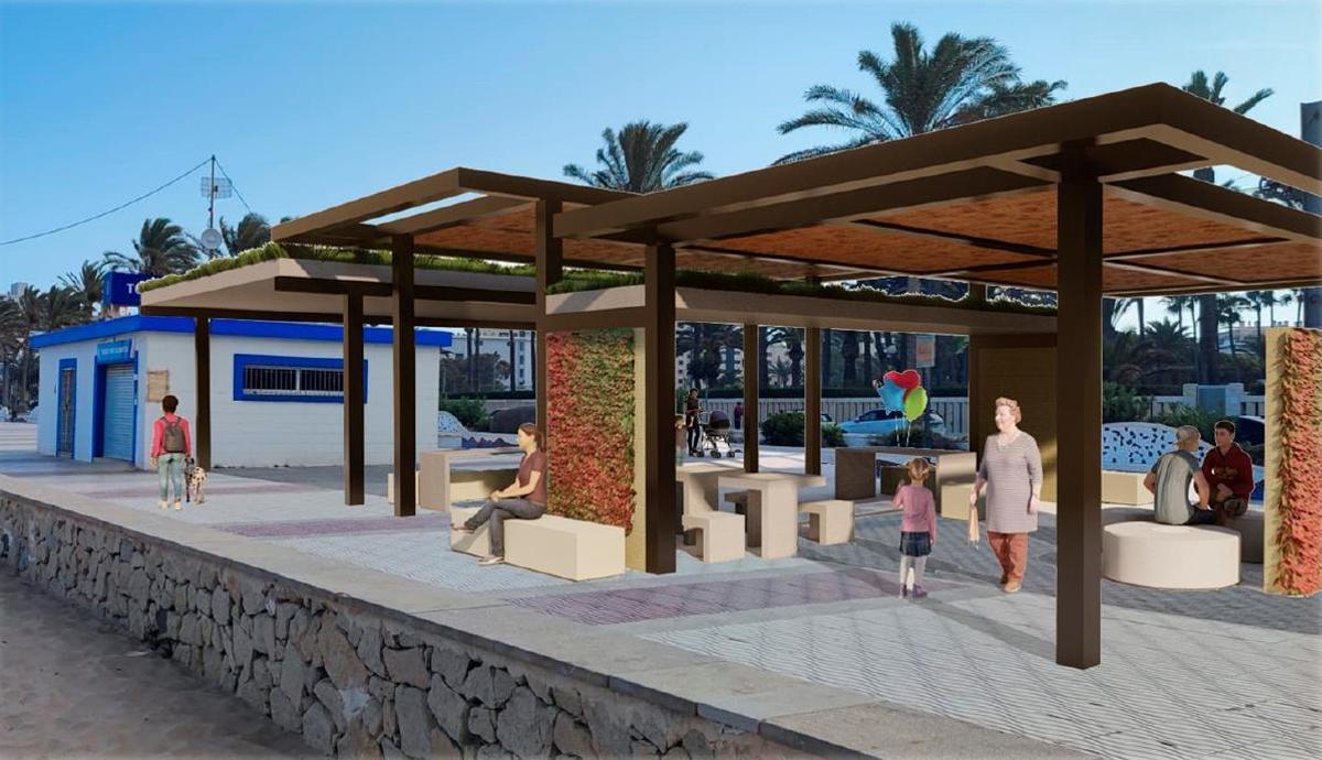 Así quedará la zona de nebulizadores y sombra en el paseo marítimo de Muchavista.