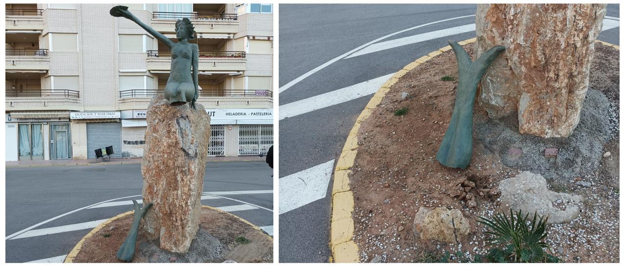 La estatua de la Sirenita de Orpesa se ha quedado sin su característica cola.