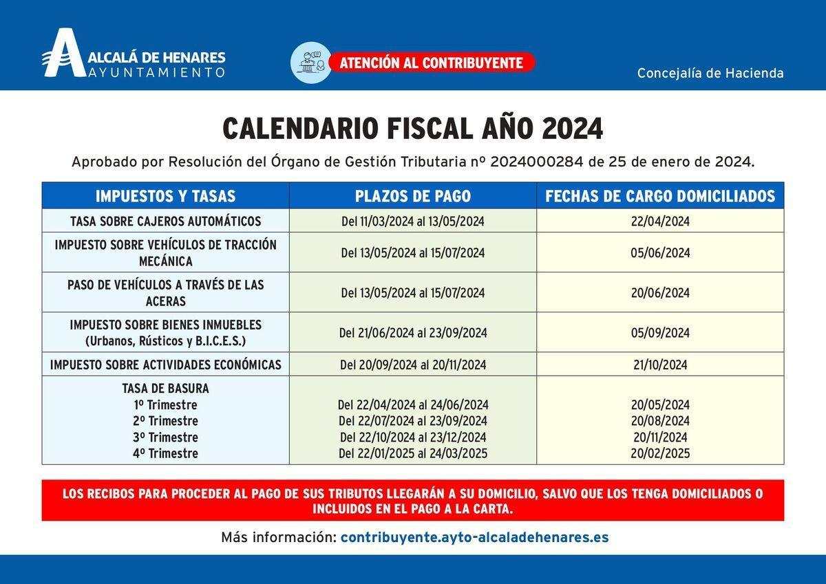 El calendario fiscal para Alcalá de Henares