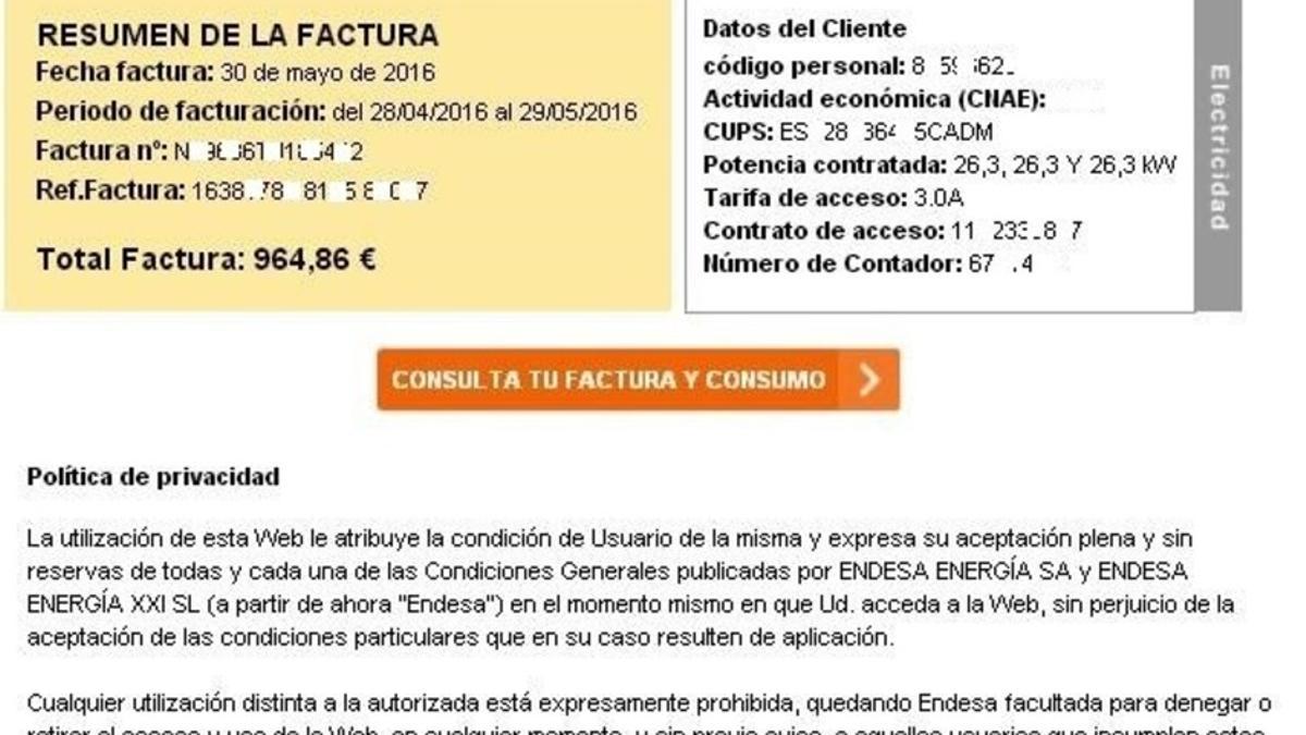 Correo falso de Endesa.