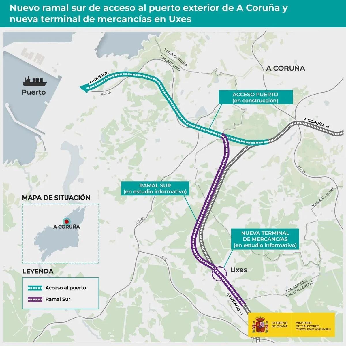 Mapa de los dos ramales, presentado por el Ministerio de Transportes en 2024.