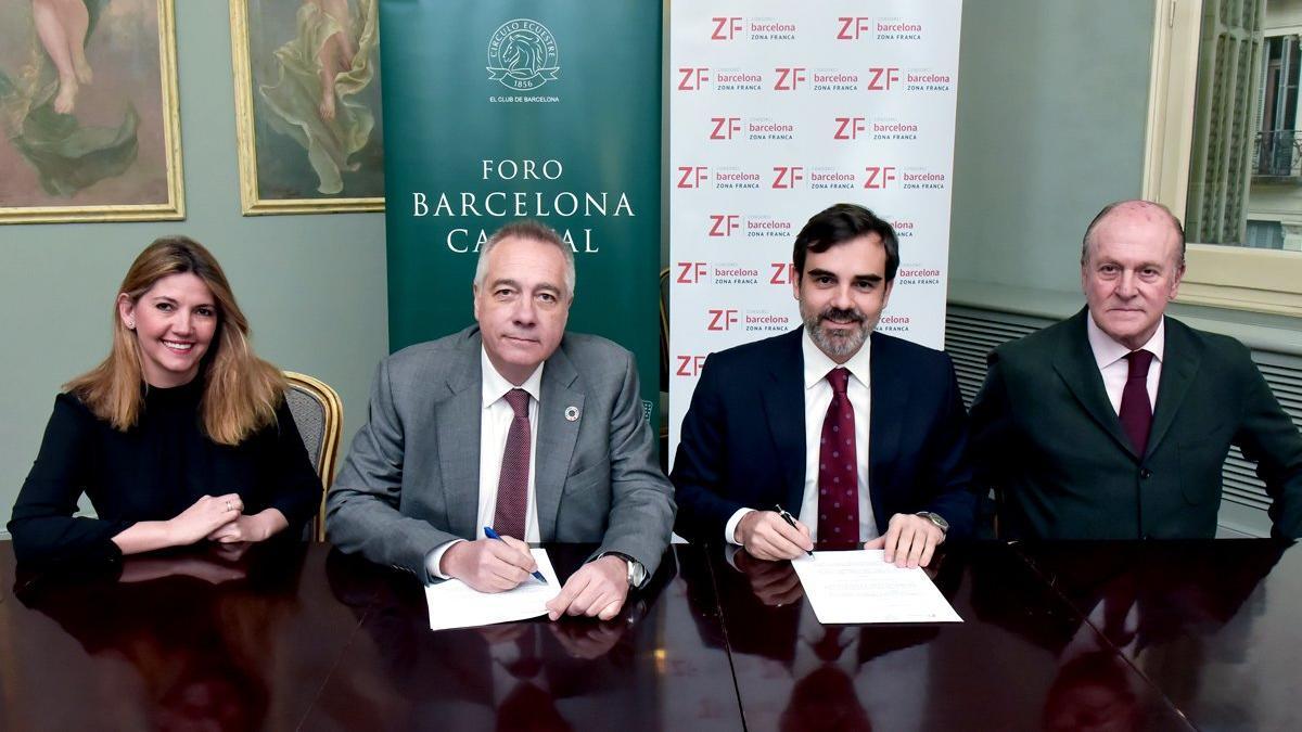 Blanca Sorigué, Pere Navarro, Antonio Delgado y Enrique Lacalle firman el convenio de colaboración para potenciar el Foro Barcelona Capital