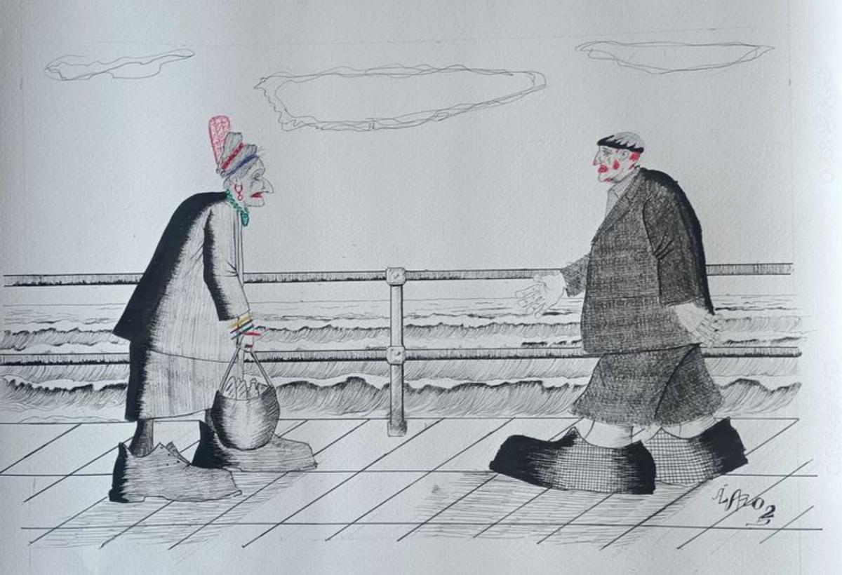 Por la izquierda, «La Perala» y «El Mercrominu», en el cuadro de Álvaro Noguera, y las obras de Lourdes Mieres y Federico Mieres.