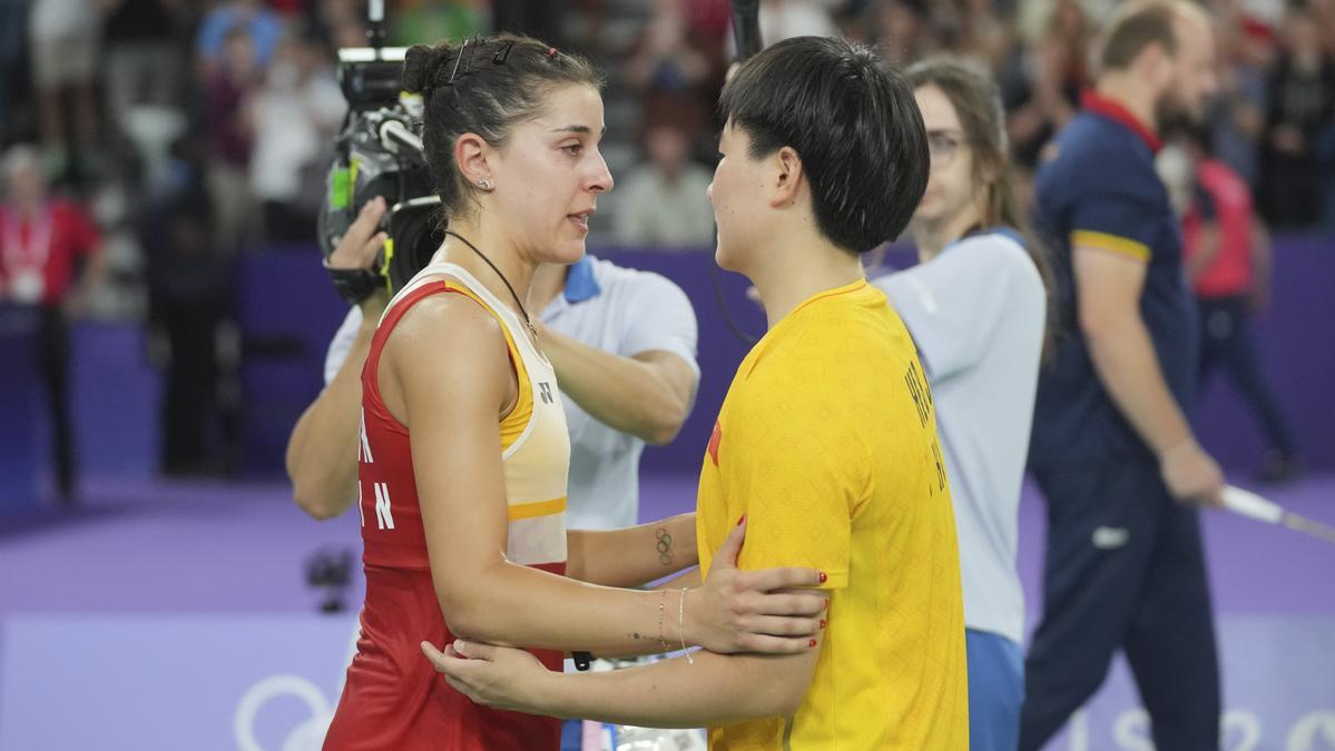 Carolina Marin y He Bingjiao en la semifinal de los Juesgos Olímpicos de París