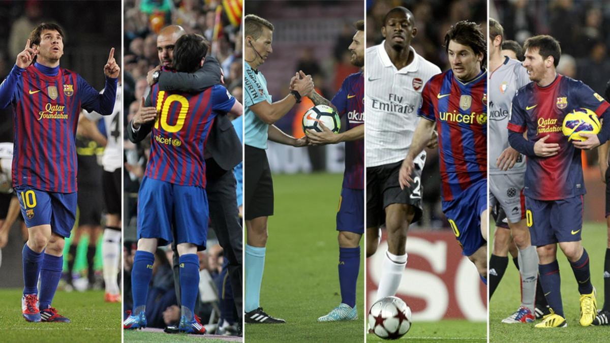 Imágenes de los cinco póker de Leo Messi con el Barça