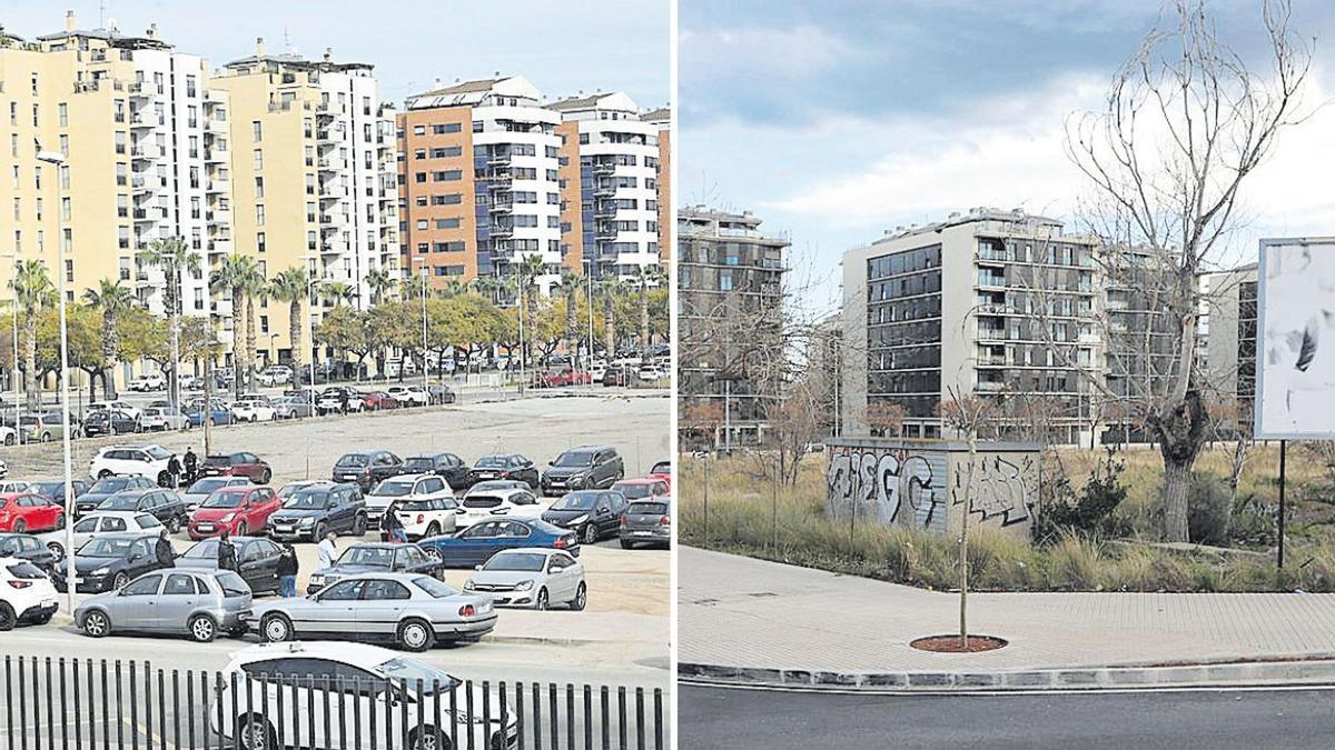 Solar enfrente de la Ciudad de la Justicia -izq.- y en la avenida Enrique Gimeno.