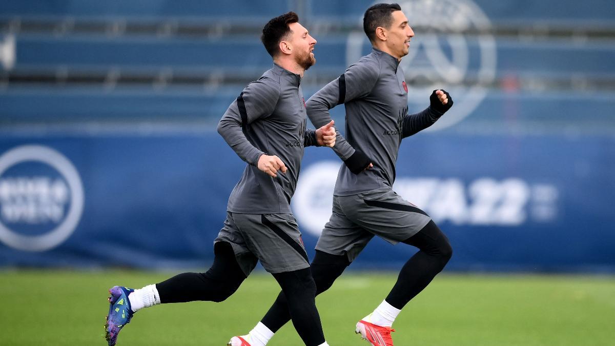 Leo Messi y Ángel Di María, en un entrenamiento con el PSG
