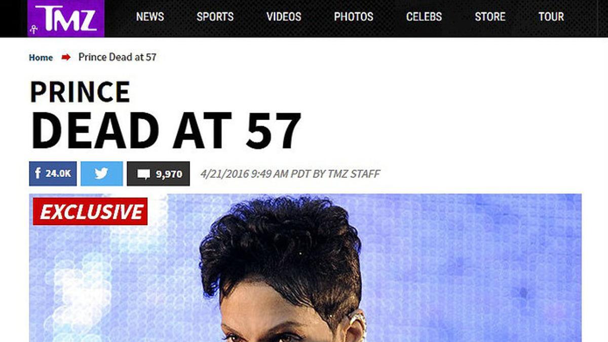 Imagen de la web TMZ, con la exclusiva de la muerte de Prince.