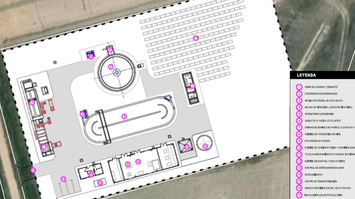 Plano de construcción de la nueva EDAR de Morales del Vino.