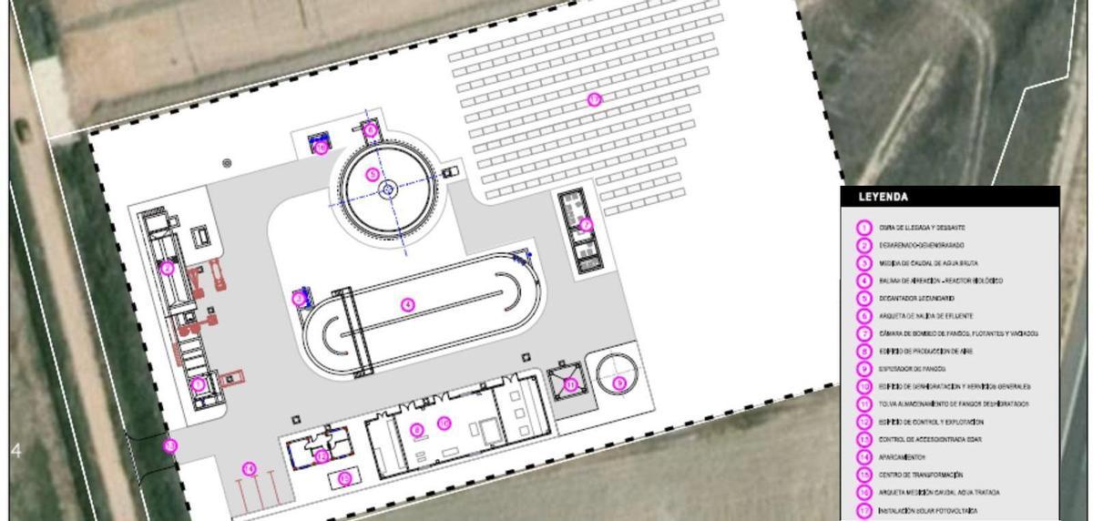 Plano de construcción de la nueva EDAR de Morales del Vino.