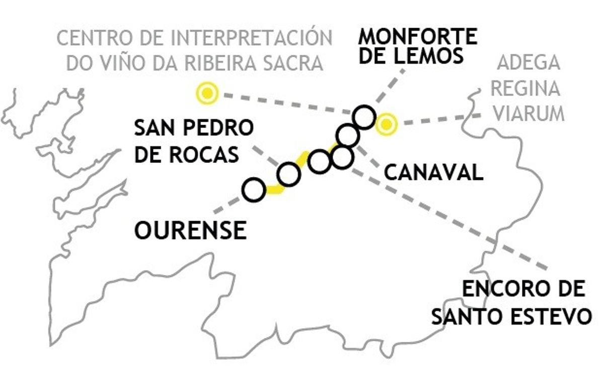 Mapa Ruta del Vino de la Ribeira Sacra (Río Sil)