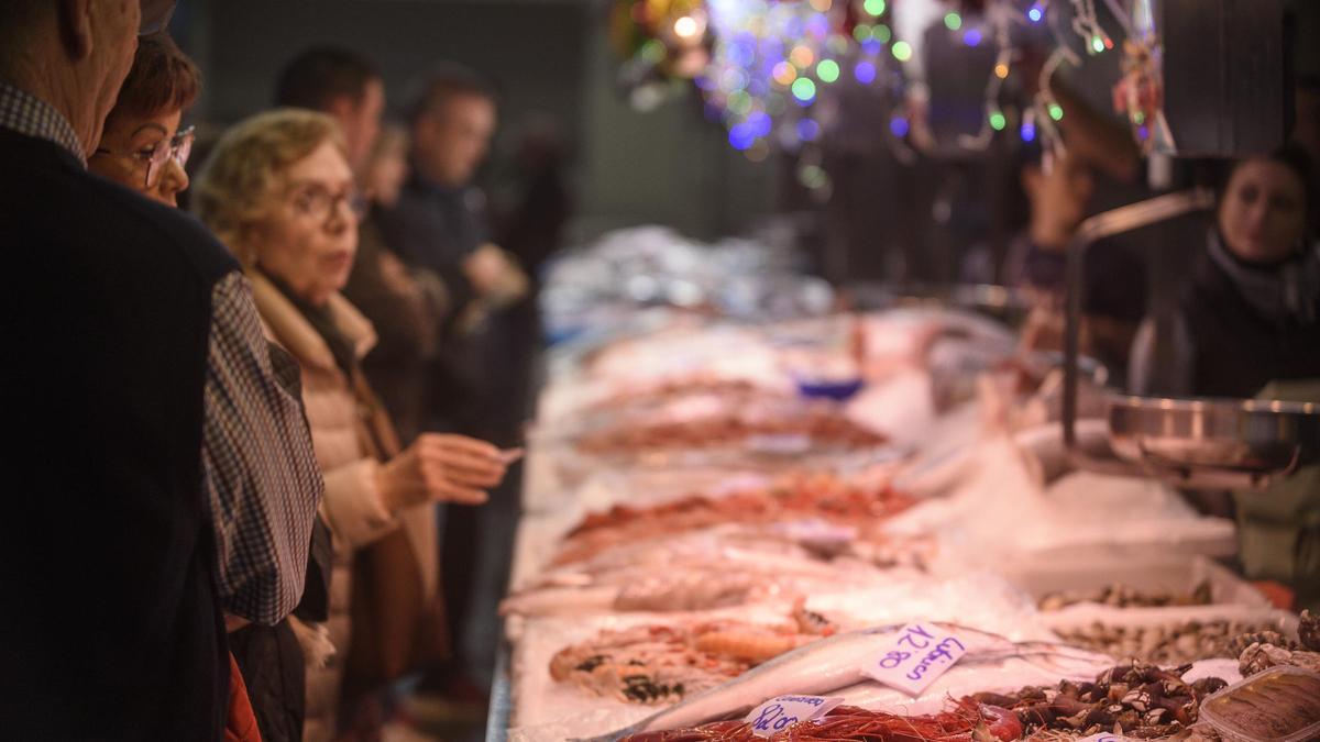 Marisco fresco expuesto en el Mercado de Santa Florentina de Cartagena.