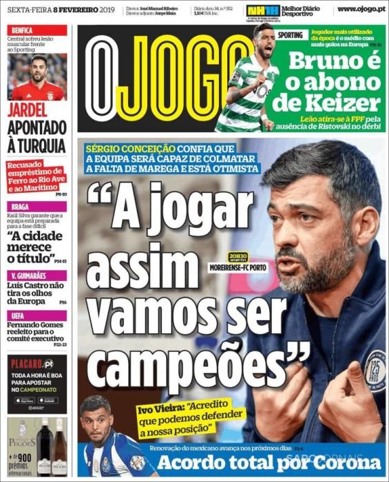 Portada O JOGO viernes 8 de febrero 2019