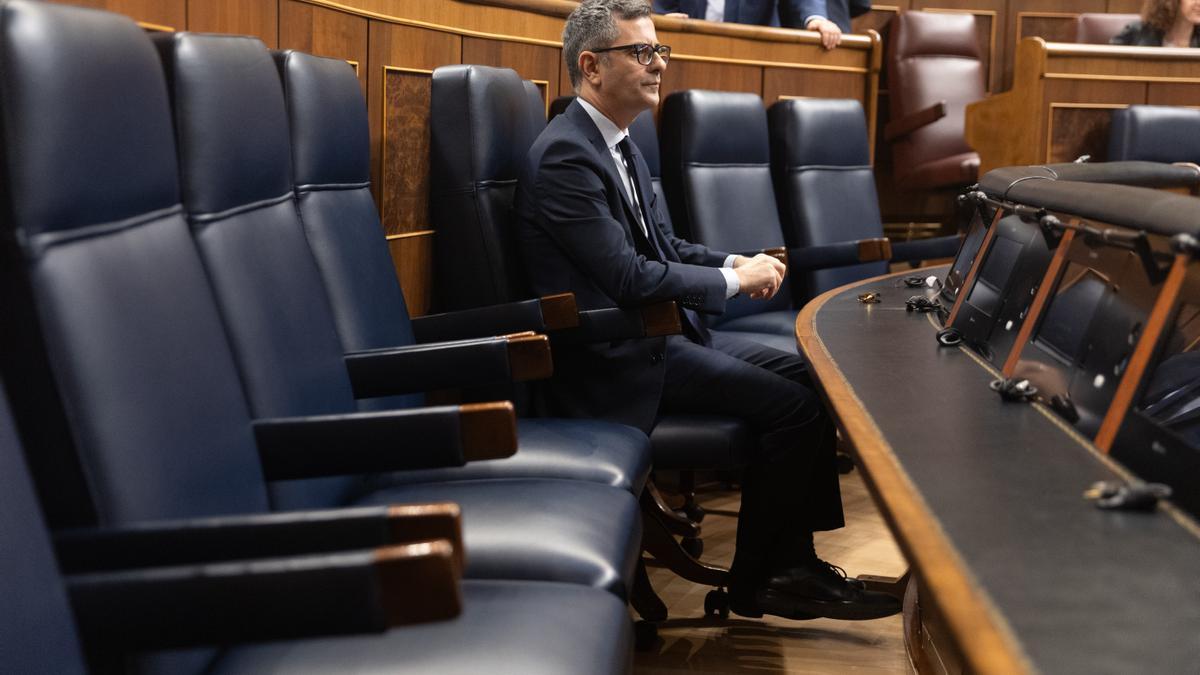 El ministro de la Presidencia, Justicia y Relaciones con las Cortes, Félix Bolaños, este martes en el Congreso de los Diputados.