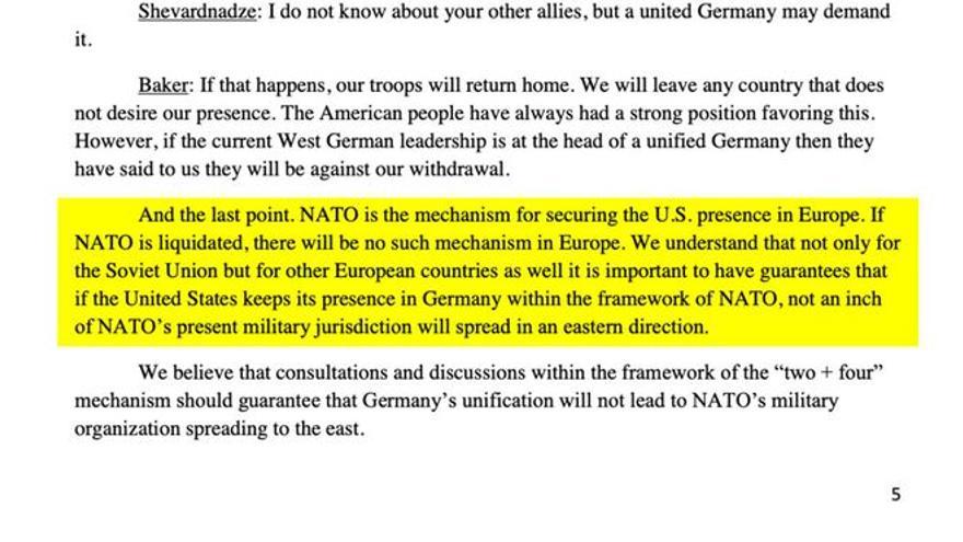 Baker a Gorbachov: &quot;La OTAN no se expandirá ni una pulgada hacia el Este&quot;, por Ernesto Ekaizer