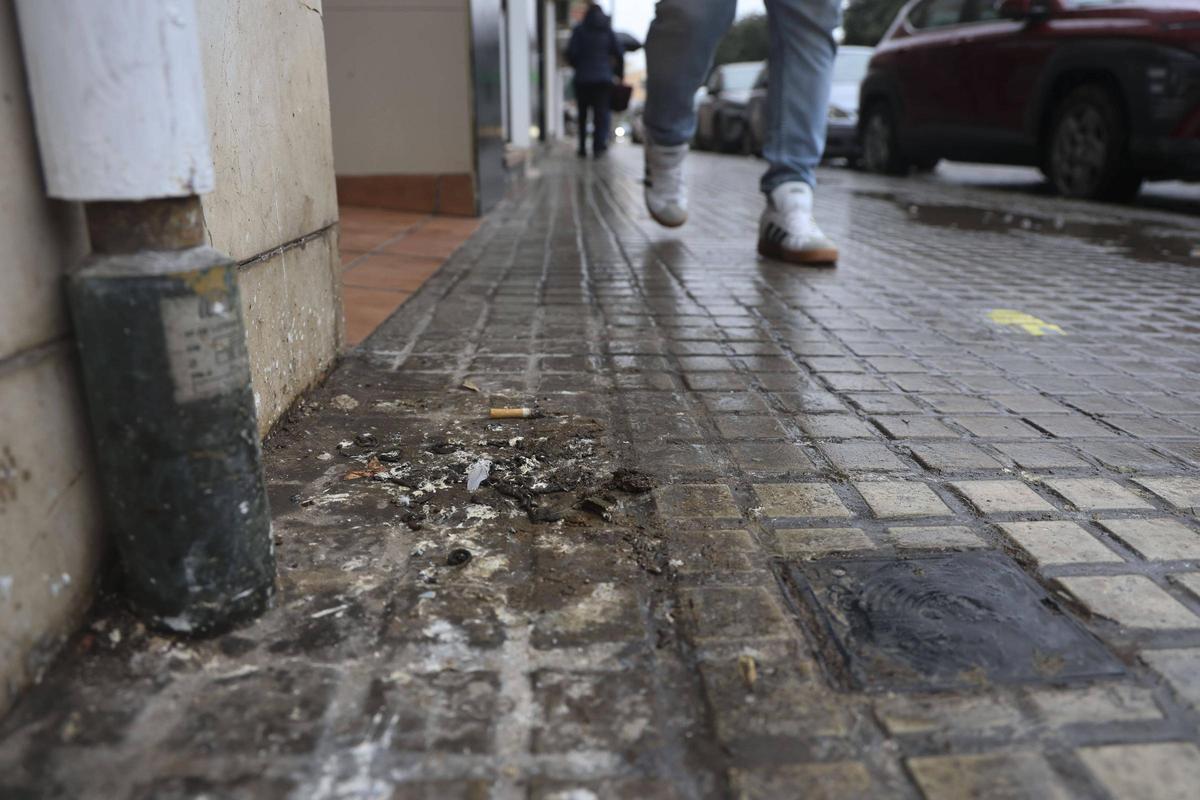 Excrementos de palomas en la avenida 9 d'Octubre del Port de Sagunt.