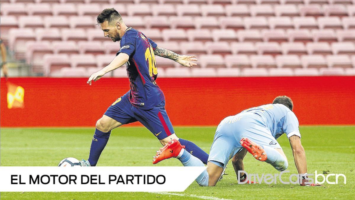 Leo Messi supera a Chichizola antes de marcar uno de sus dos goles en el Barça-Las Palmas