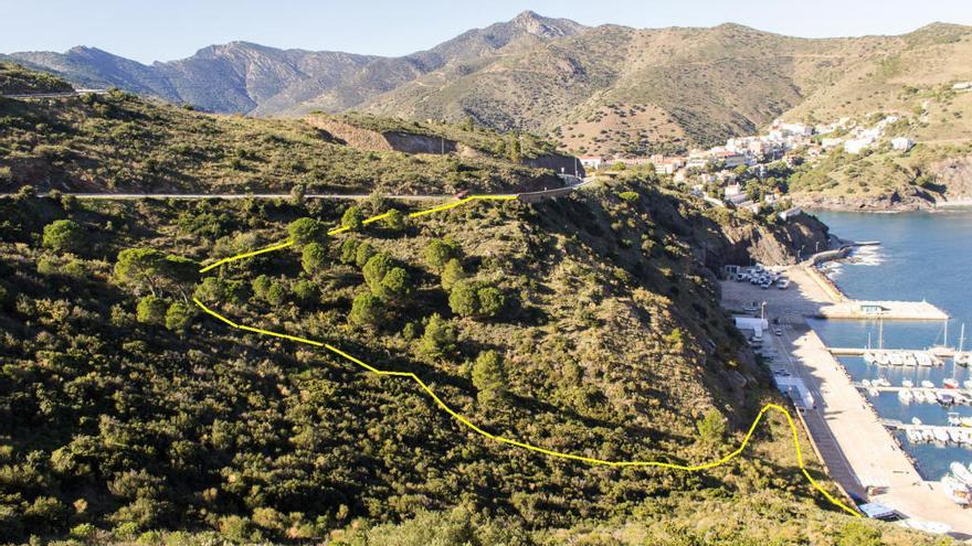 Imatge de la zona amb el recorregut del nou camí que es farà fins al port esportiu de Portbou