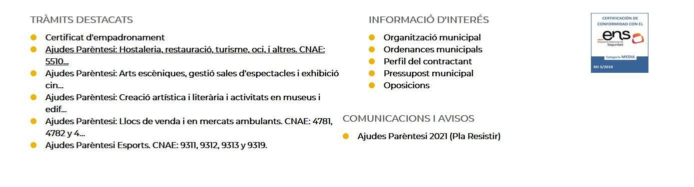 Esta es la pestaña con las actividades que aparece tras pulsar en &quot;Trámites&quot;