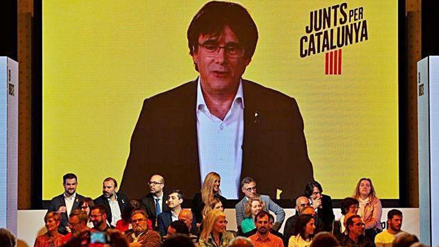 Carles Puigdemont en un acte de campanya de Junts per Catalunya l&#039;abril passat.