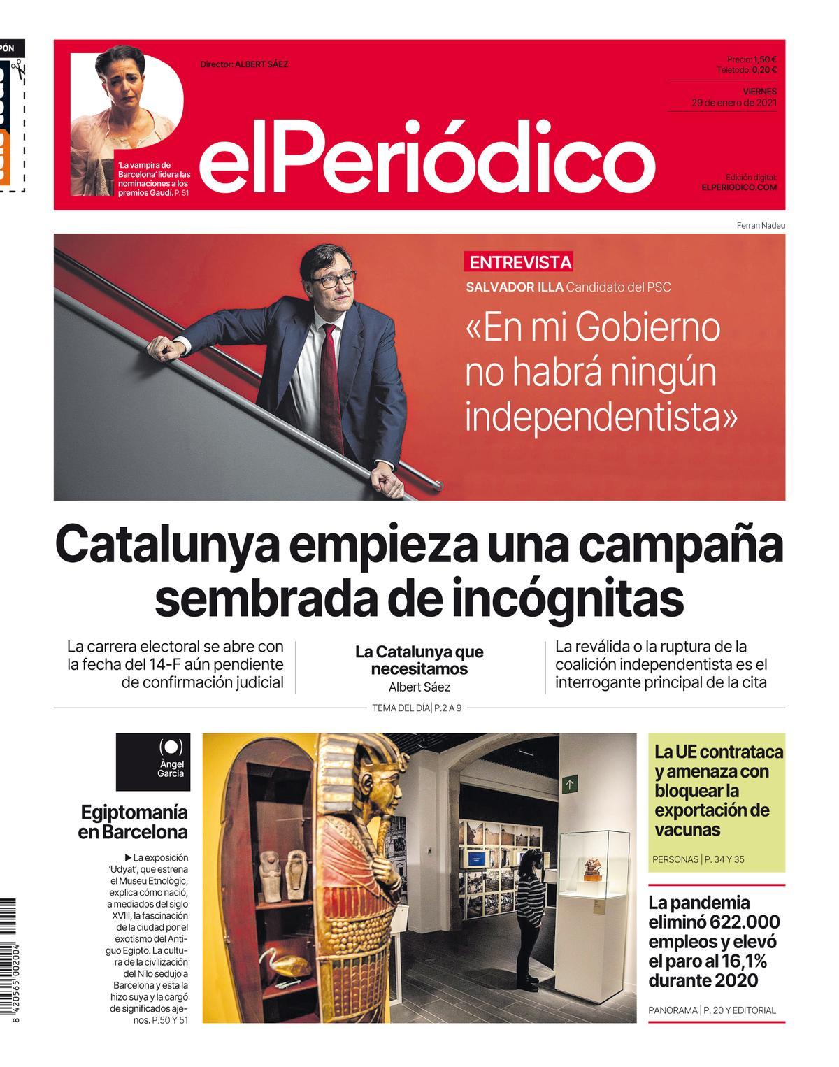 La portada d’EL PERIÓDICO del 29 de gener del 2021