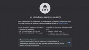 Esta es la pantalla de información de Chrome cuando se activa el modo Incógnito Google