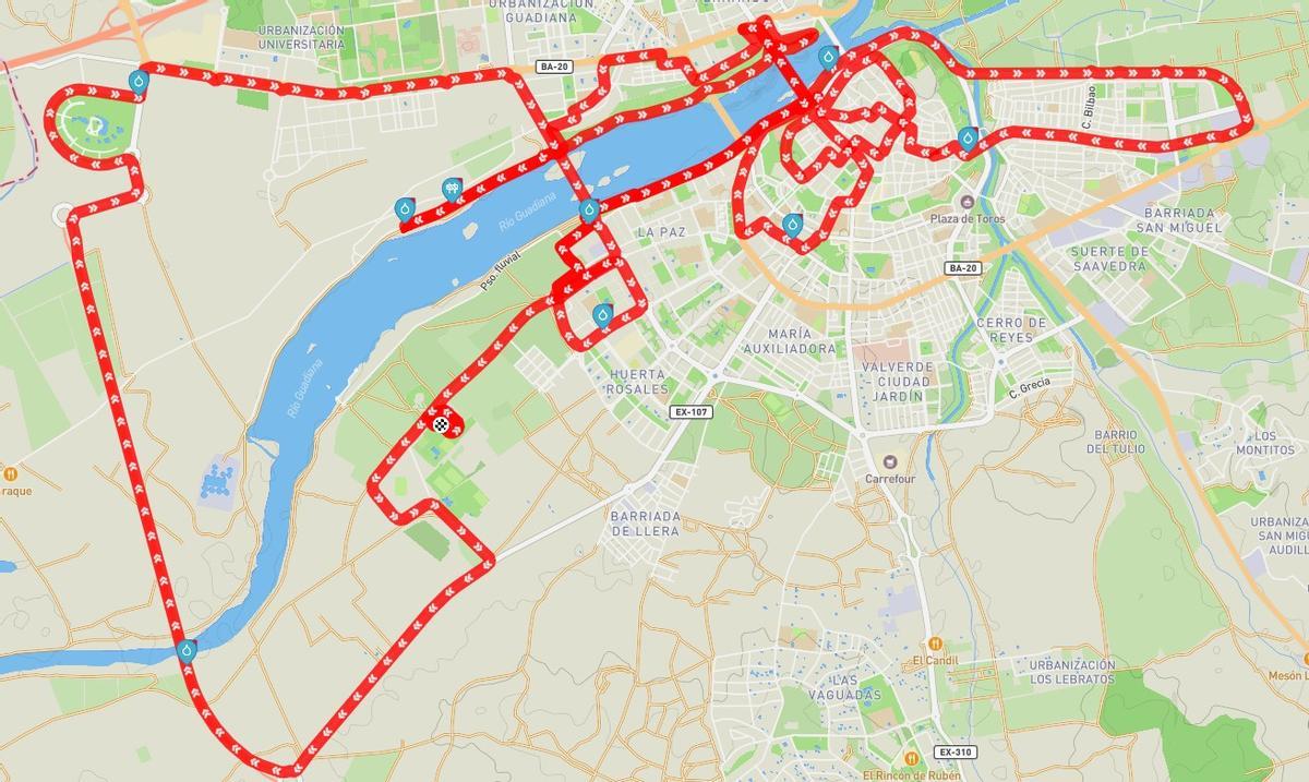 Mapa del recorrido de la 32 Maraton 'Ciudad de Badajoz'
