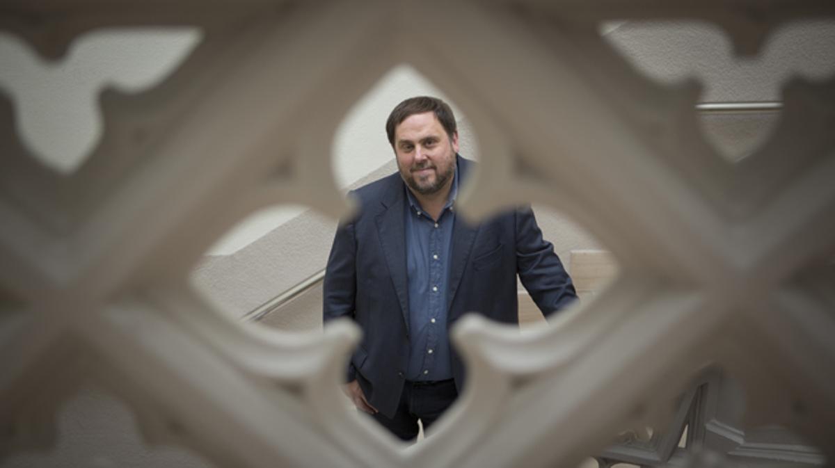 El president d’ERC, Oriol Junqueras, a l’Ajuntament de Sant Vicenç dels Horts.
