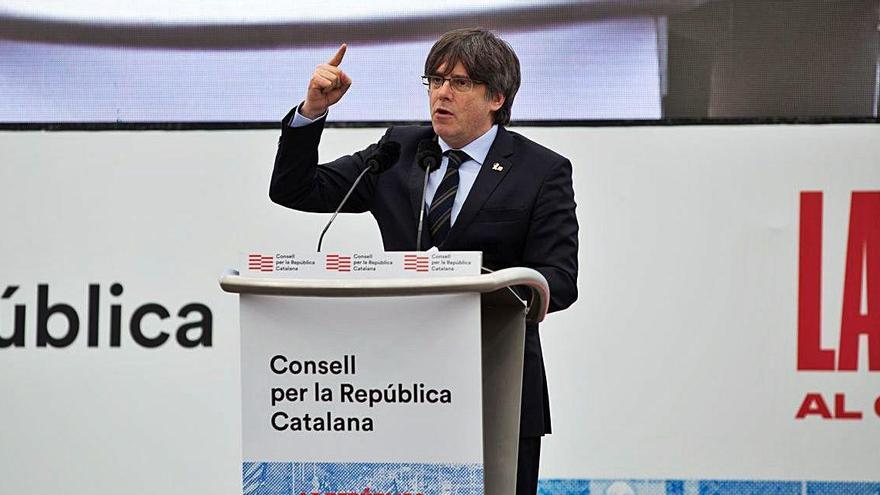 Carles Puigdemont en un acte a Perpinyà el febrer passat