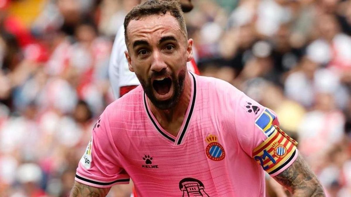 Darder celebra el gol que marcó al Rayo en Vallecas, era el 0-1 del Espanyol.