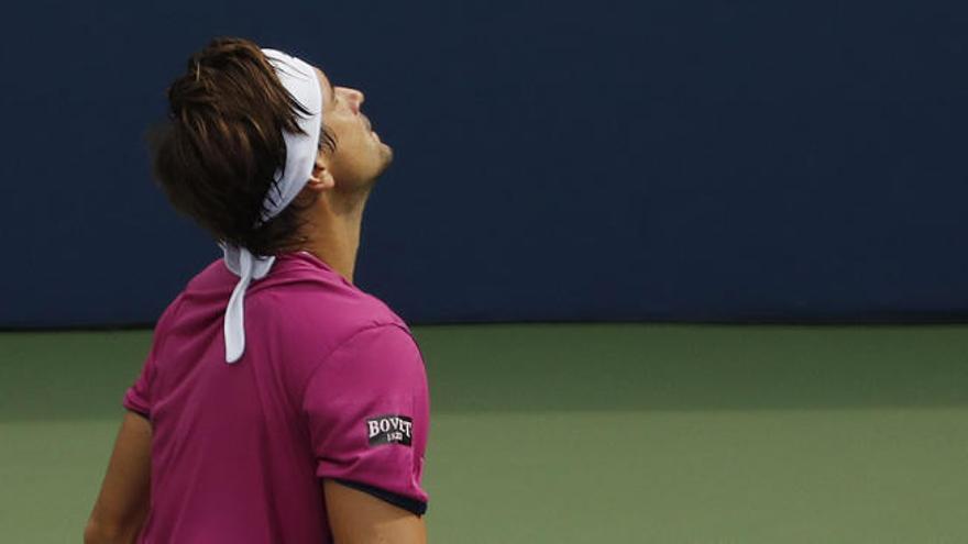 David Ferrer se lamenta durante el partido ante Del Potro.