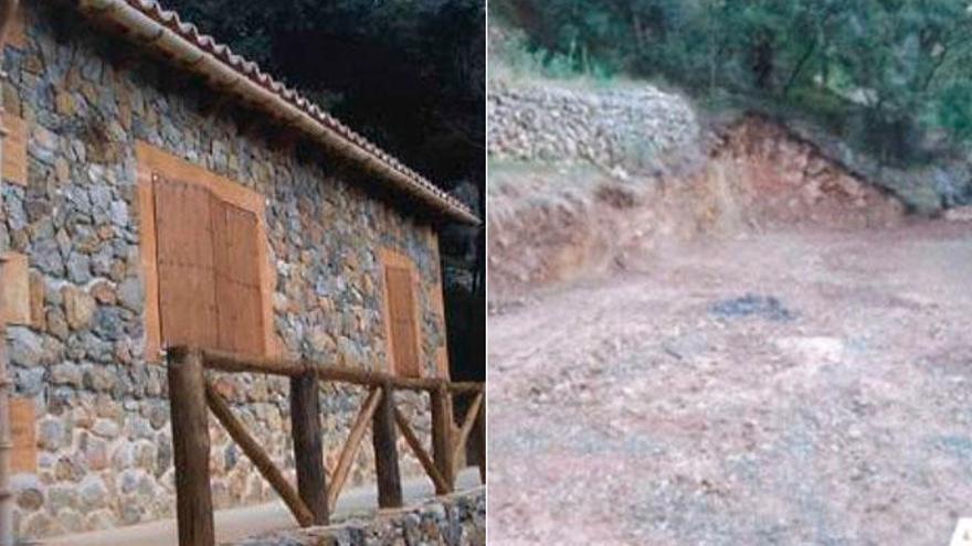 La casa antes y tras ser demolida.