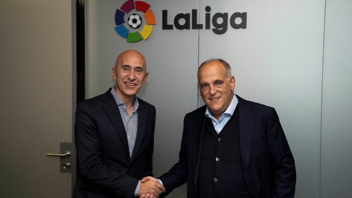 Mario Hernando, Director General de World Padel Tour, junto a Javier Tebas, Presidente de LaLiga